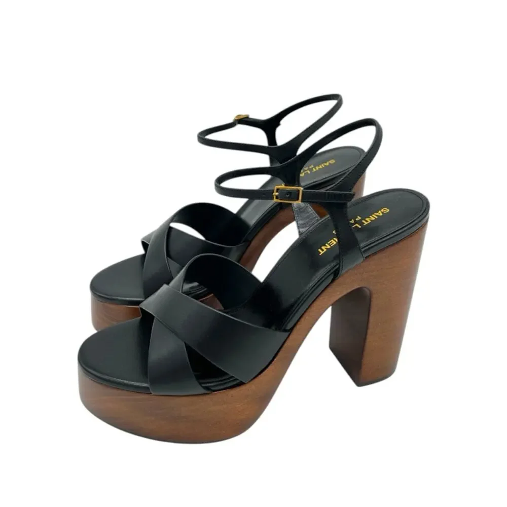 Saint Laurent Bianca Platform Sandals Ankle Strap Black - US 6.5 (EU 36.5)